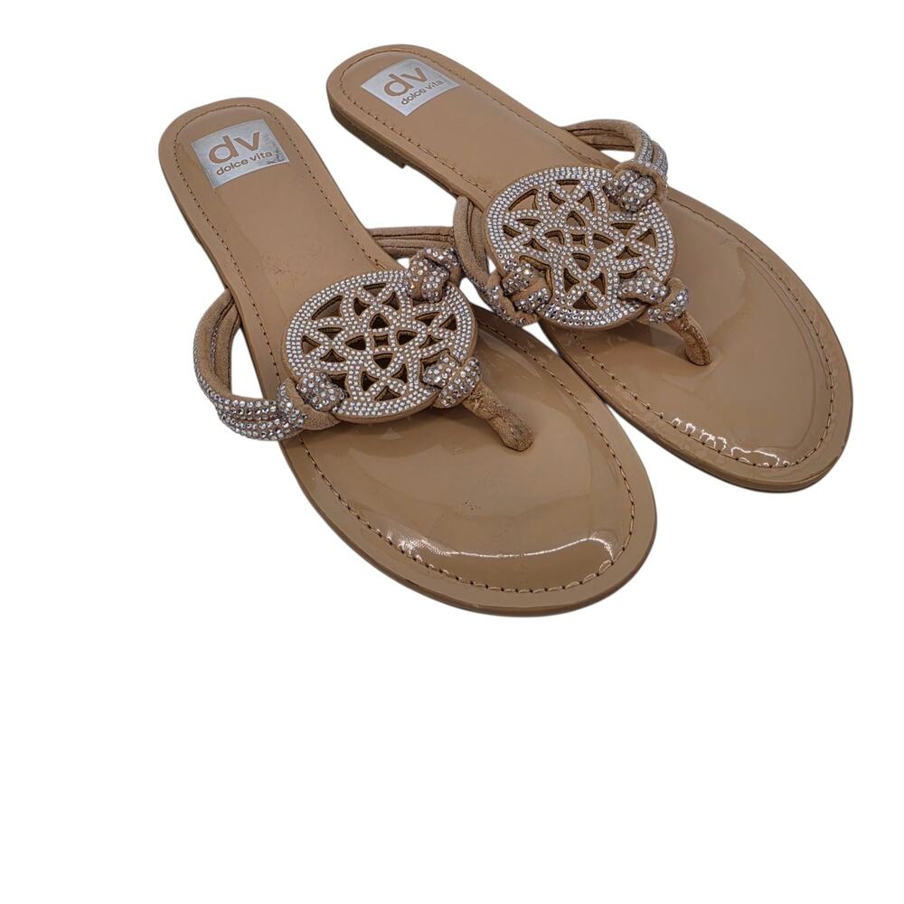 NWOT DV By Dolce Vita Nude Blush Gotie Rhinestone Laser Cut Thong Sandals Size 7